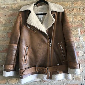 Oversized Faux Shearling Biker Jacker